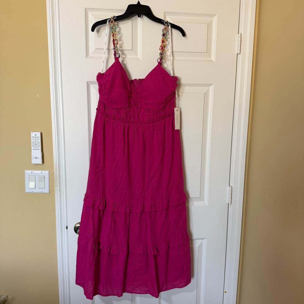 NWT Siena V-Neck Sleeveless Beaded Chain Strap A-Line Midi Dress Size 12